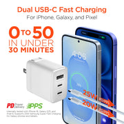 HyperGear - Hypergear Wall Charger 45W Gan 3 Port 2X Usb - C Pd (45W) 1X Usb - A Fast Charge - White Electronics