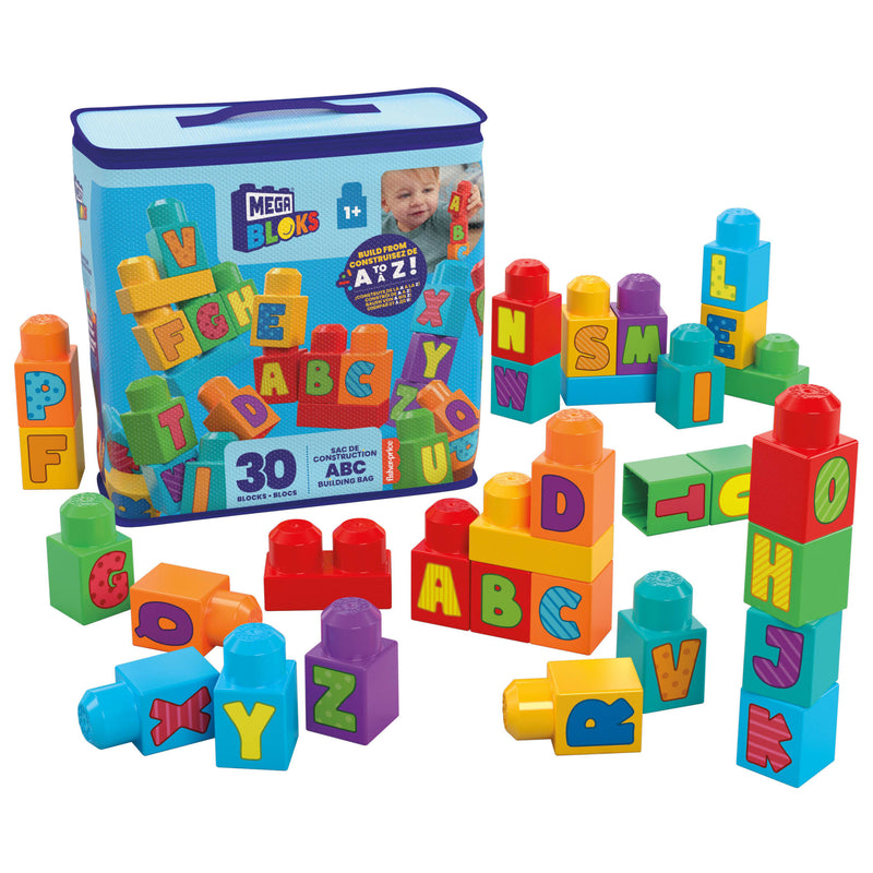 MEGA BLOKS ABC Building Bag 30-Piece Set (HRR60) — bag and alphabet blocks