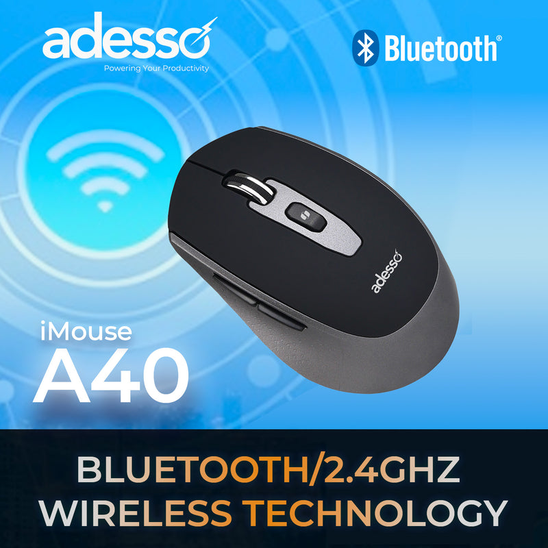 Adesso - Mouse Wireless A40 Bluetooth/2.4Ghz RF with programable AI Hotkey & Quiet Switches