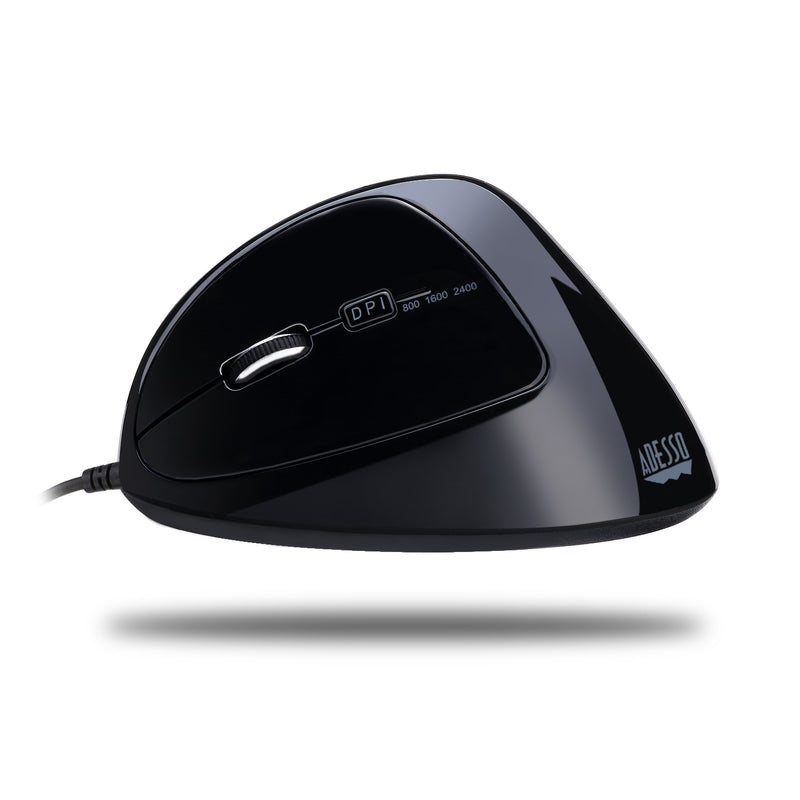Adesso - Gaming Mouse Wired Vertical E7 6 Buttons Progammable Left Handed up to 6400dpi Adjustable Weight PC/Mac - Black
