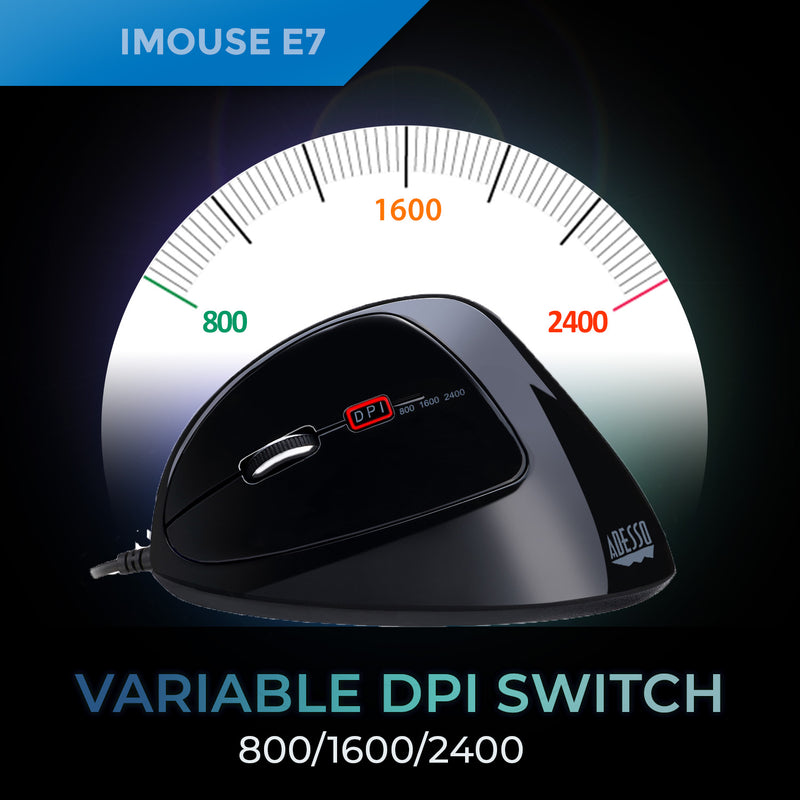 Adesso - Gaming Mouse Wired Vertical E7 6 Buttons Progammable Left Handed up to 6400dpi Adjustable Weight PC/Mac - Black
