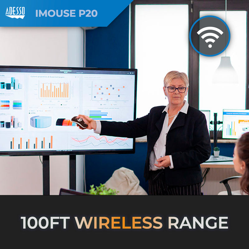 Adesso - Air Mouse Wireless iMouse P20 Elite USB 2.4Ghz Dongle with MotionTools 3 Software for Presentations Mouse/Wireless Presenter PC/Mac - Black & Silver