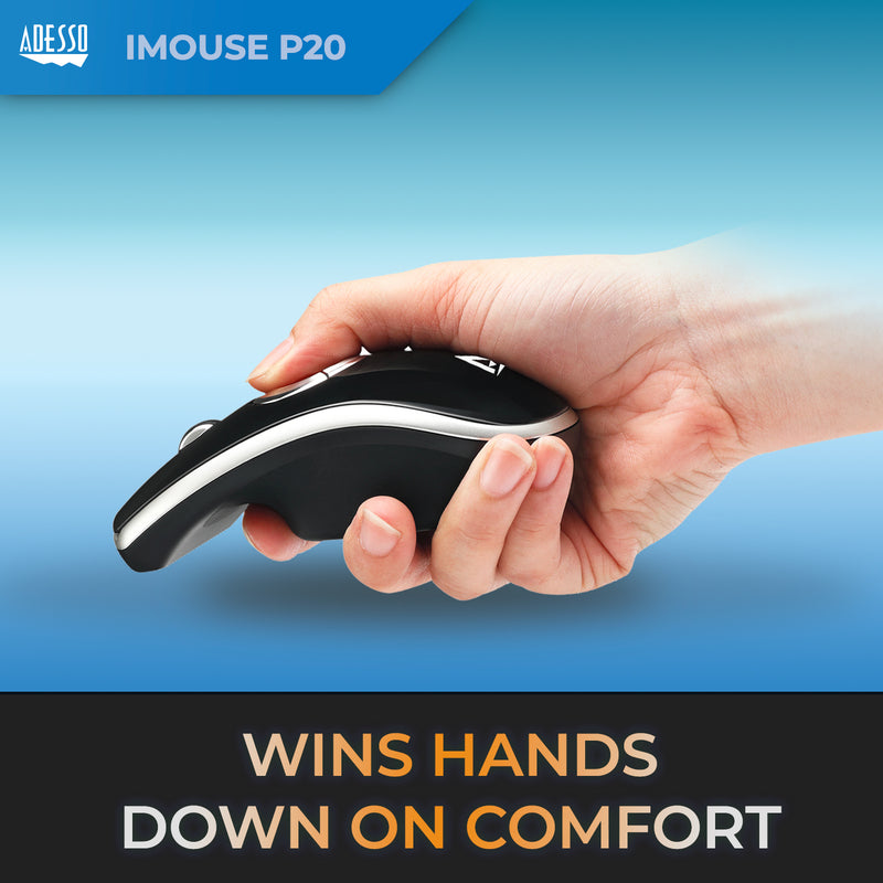 Adesso - Air Mouse Wireless iMouse P20 Elite USB 2.4Ghz Dongle with MotionTools 3 Software for Presentations Mouse/Wireless Presenter PC/Mac - Black & Silver