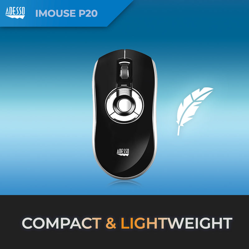Adesso - Air Mouse Wireless iMouse P20 Elite USB 2.4Ghz Dongle with MotionTools 3 Software for Presentations Mouse/Wireless Presenter PC/Mac - Black & Silver
