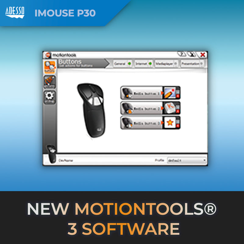 Adesso - Air Mouse Wireless iMouse P30 GO Plus USB 2.4Ghz Dongle with MotionTools 3 Software Mouse/Wireless Presenter with Charging Cradle PC/Mac - Black