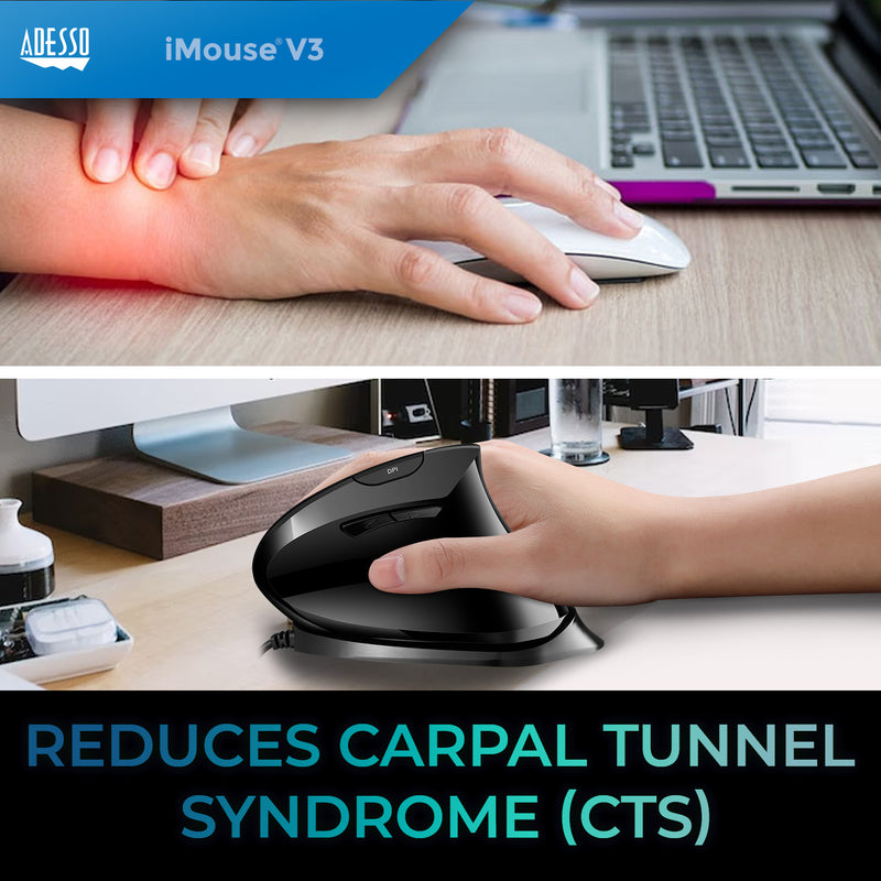 Adesso - Adjustable Vertical Ergonomic Mouse TAA Compliant