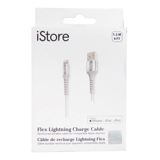 iStore - iStore Charge & Sync Lightning to USB-A 4ft MFI Alloy Aluminum Flex Reinforced Cable - Silver Chrome - Limolin 