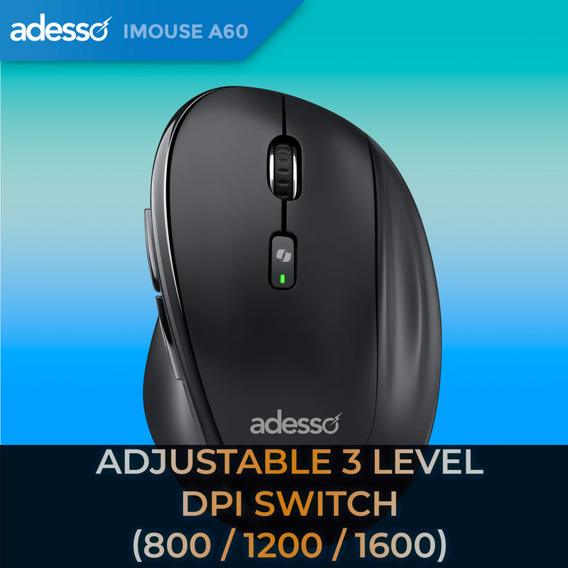 Adesso iMouse A60 Souris ergonomique sans fil Bluetooth/RF 2,4 GHz avec touche d'accès rapide Copilot AI