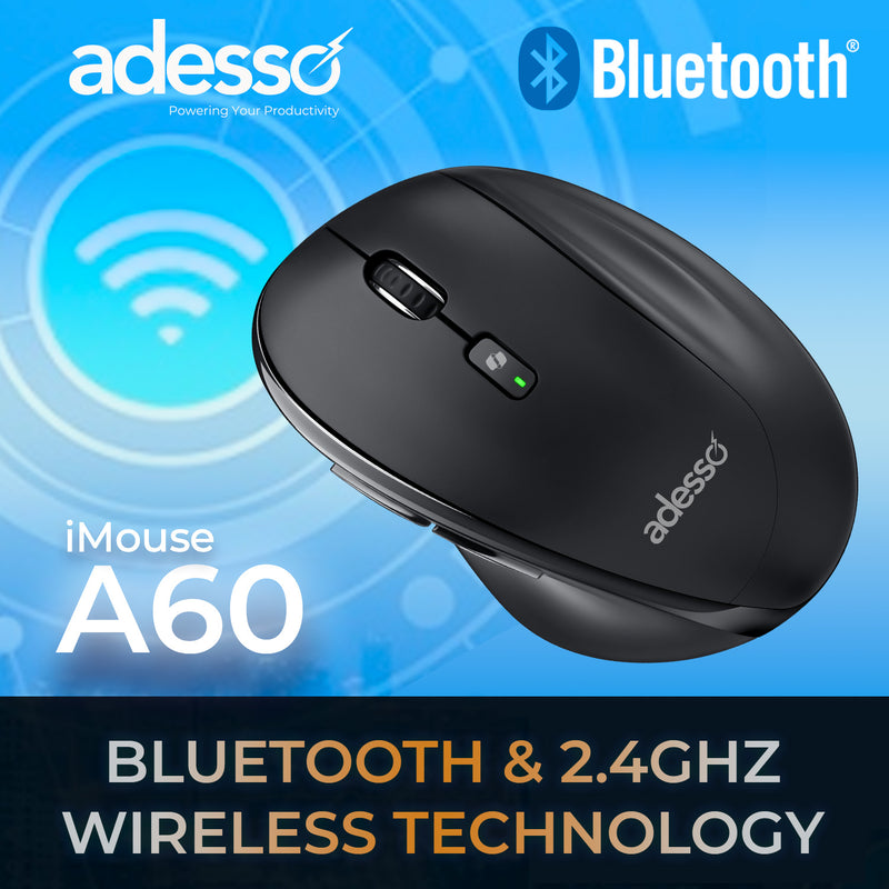Adesso iMouse A60 Souris ergonomique sans fil Bluetooth/RF 2,4 GHz avec touche d'accès rapide Copilot AI