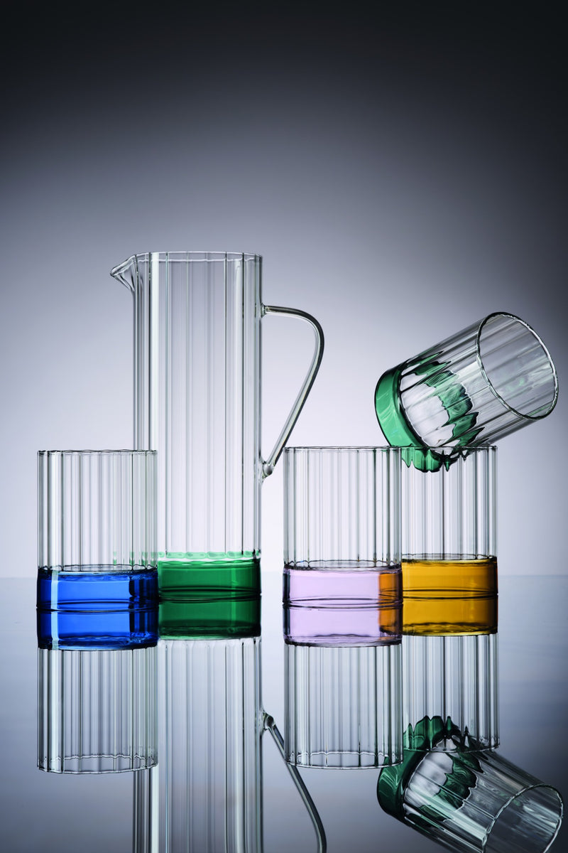 IVV - Quattronote - Clear borosilicate glass pleated carafe with pink base