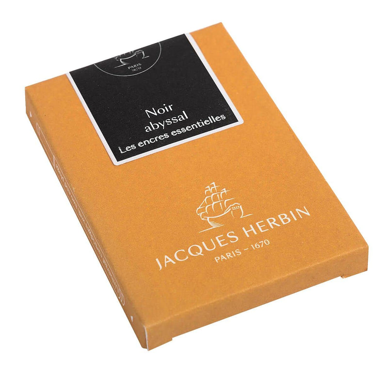 Jacques Herbin - Box Of 7 Maxi Fountain Pen Ink Cartridges, Standard Size Office Supplies Abyssal Black