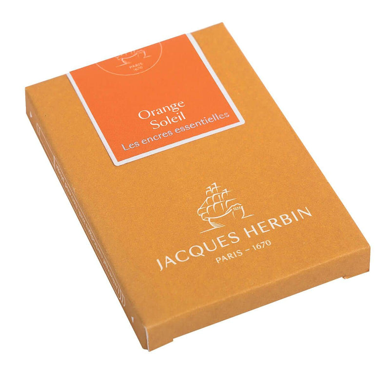 Jacques Herbin - Box Of 7 Maxi Fountain Pen Ink Cartridges, Standard Size Office Supplies Orange Soleil