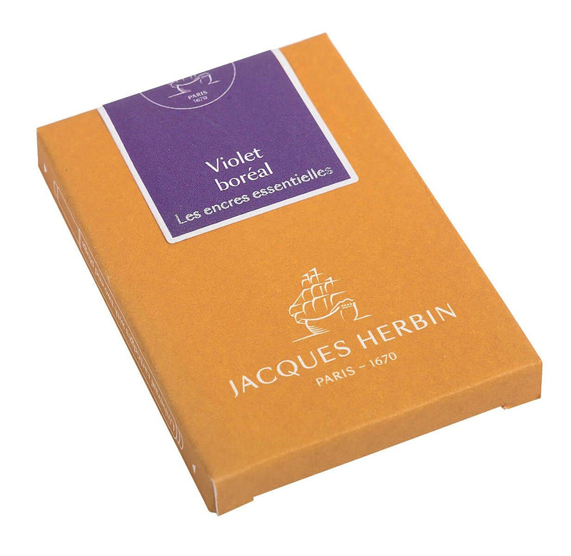 Jacques Herbin - Box Of 7 Maxi Fountain Pen Ink Cartridges, Standard Size Office Supplies Violette Boréal