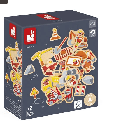 Janod - CONSTRUCTION EQUIPMENT MAGNETS - 24pcs Games & Toys