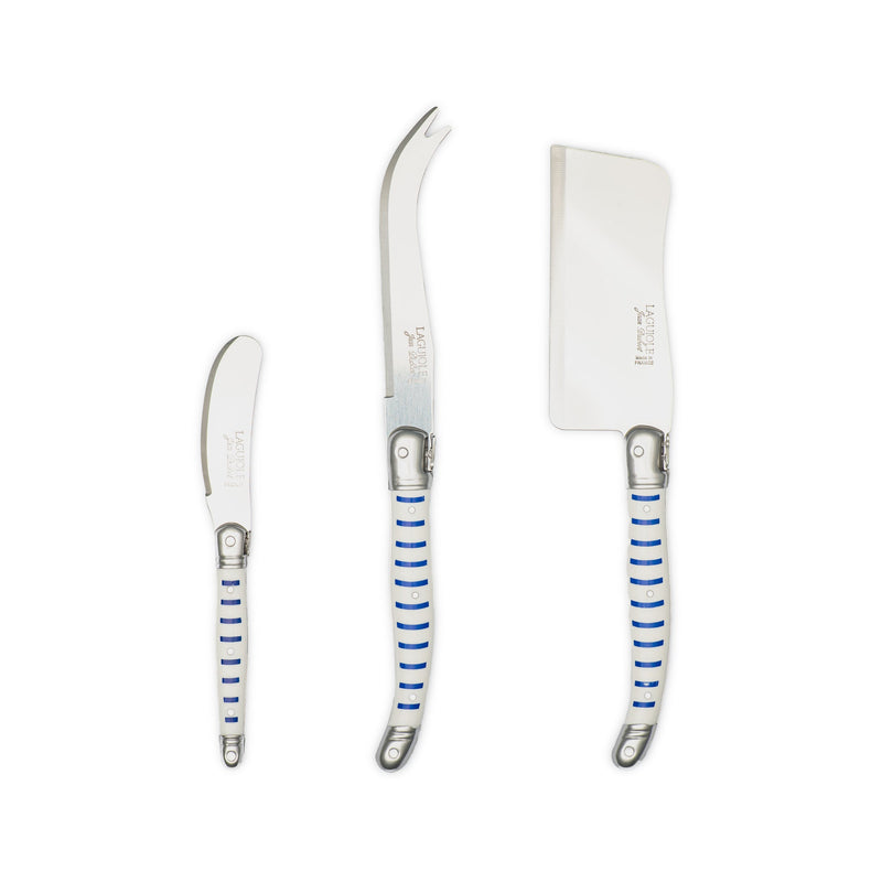 Jean Dubost - Laguiole Cheese 3 - Piece Set Home & Kitchen White & Blue Striped