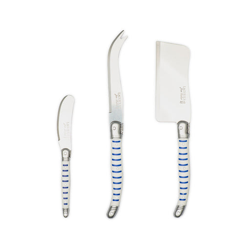Jean Dubost - Laguiole Cheese 3 - Piece Set Home & Kitchen White & Blue Striped