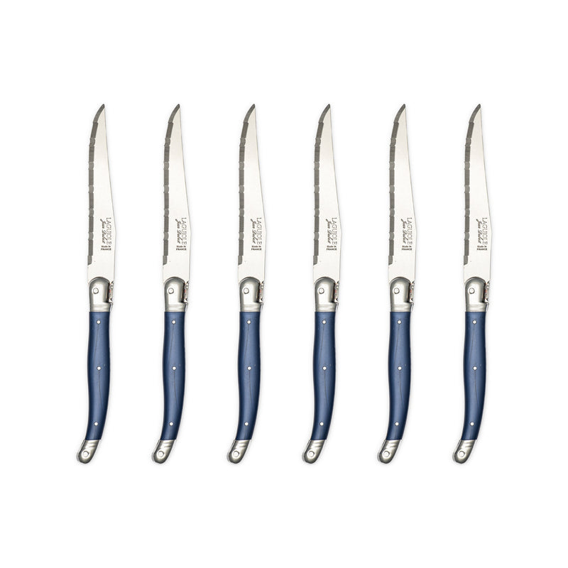 Jean Dubost - Laguiole Serrated Knife Set ABS Dark Blue 6pc Home & Kitchen