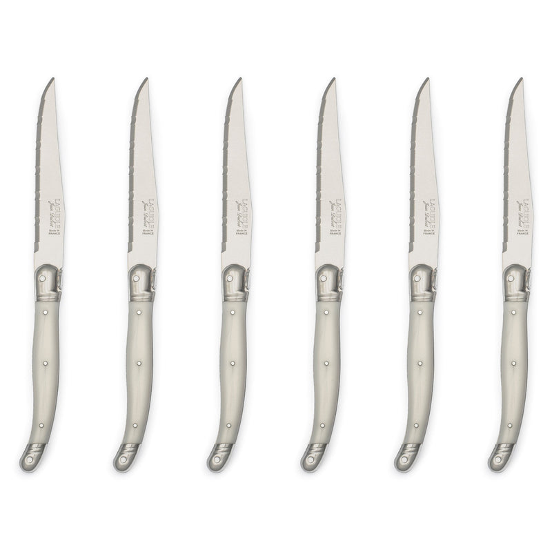 Jean Dubost - Laguiole Serrated Knife Set ABS Handle 6pc Home & Kitchen Pearl White