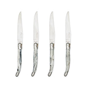 Jean Dubost - Laguiole Smooth Knife Set ABS Handle 4pc Home & Kitchen White Marble