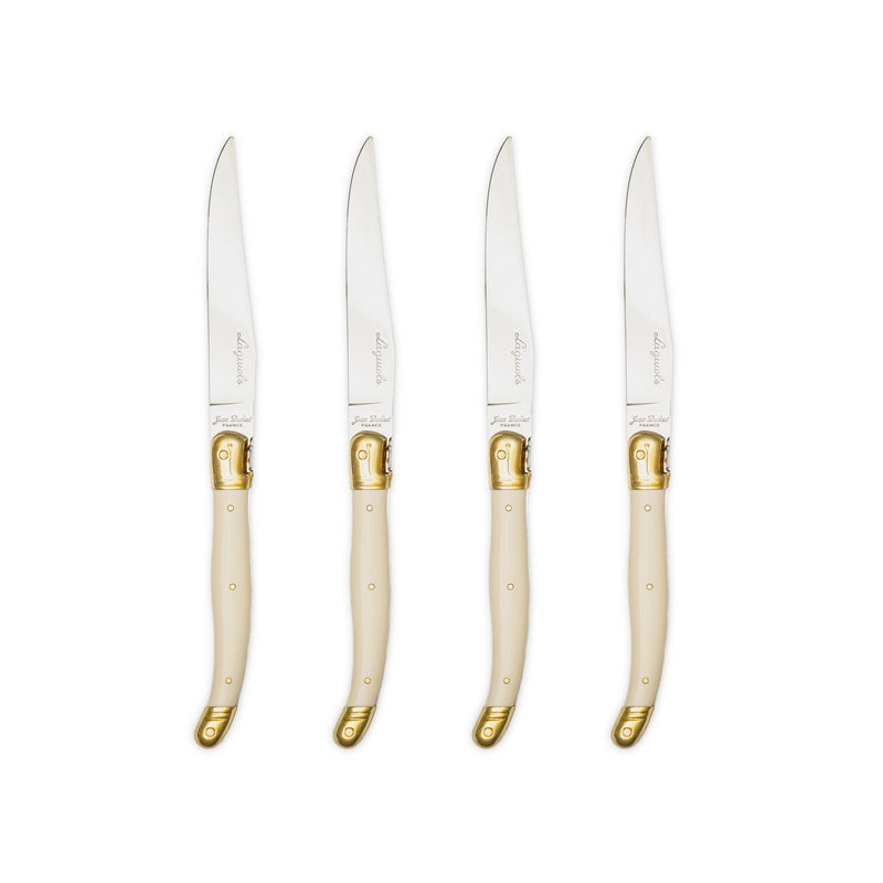 Jean Dubost - Laguiole Smooth Knife Set ABS Ivory w/Brass 4pc Home & Kitchen