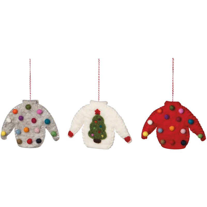 Ugly Xmas Sweater Felt Christmas Tree Ornament — possible assortment styles; one random ornament included