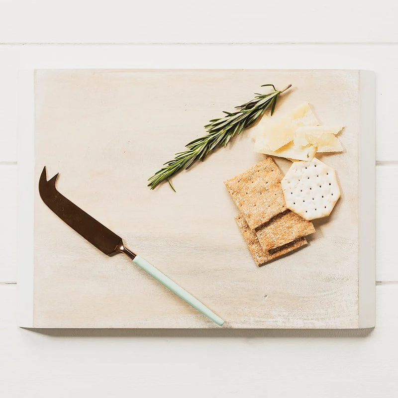 Selbrae House - Mango Wood Cheese Board & Jade Enamel Knife Set