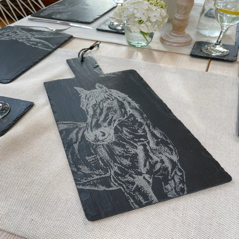 Selbrae House - Engraved Slate Horse Portrait Serving Paddle