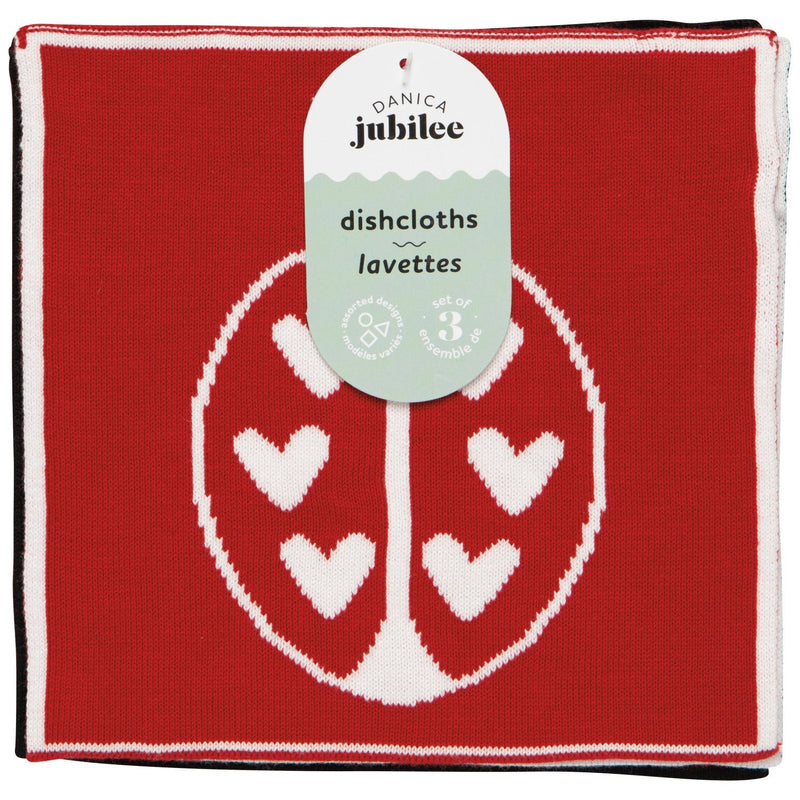 Jubilee - Set/3 Knit Dishcloth Ladybug Home & Kitchen