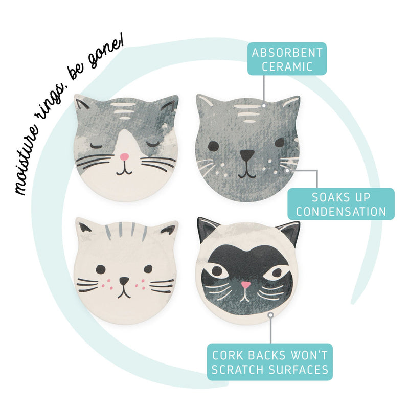 Jubilee - Set/4 Coaster Soak Up CatsMeow | Gray Home & Kitchen