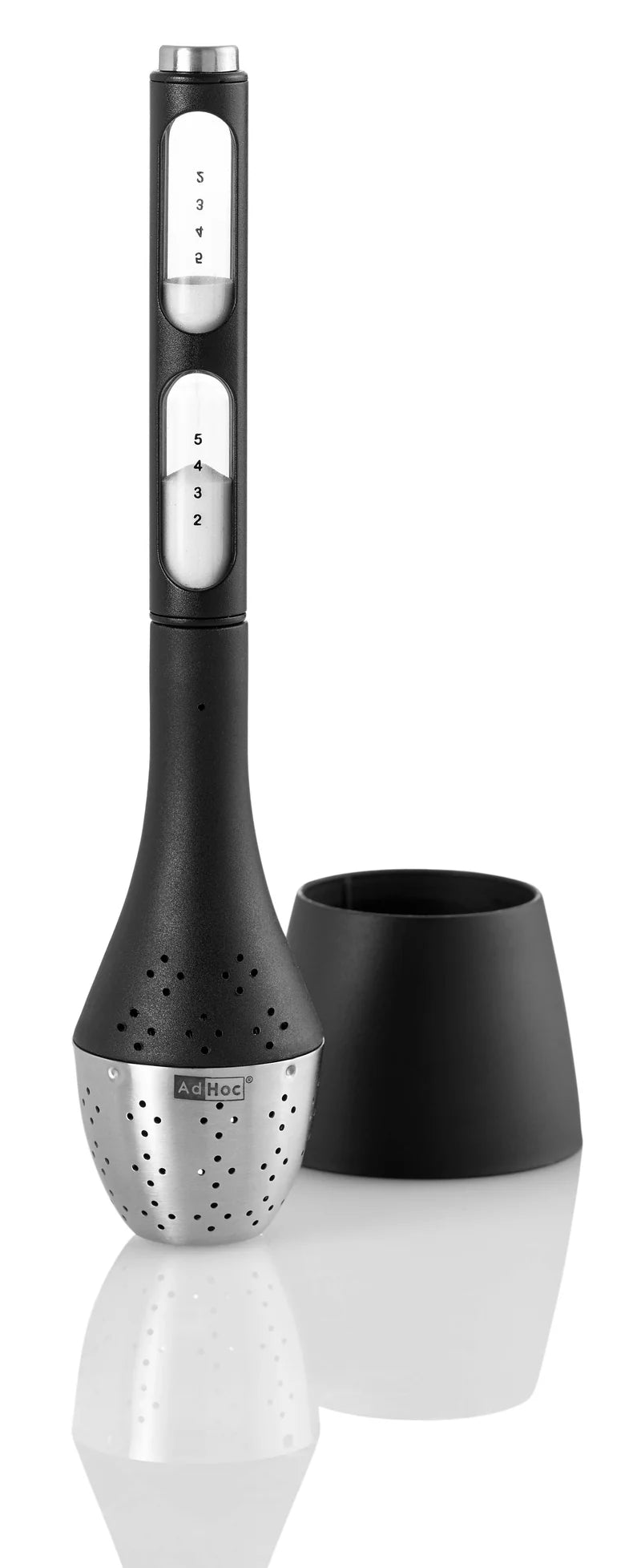Browne - ADHOC SANTEA Tea Egg w/HourGlass, 1.6 × 8.5 in / 4 × 21.5 cm Black