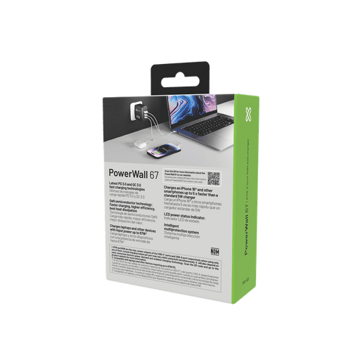 Klipxtreme - Wall Charger 3 Port 67W PowerWall 67 2x USB - C PD 3.0 1x USB - A QC 3.0 - Black Electronics