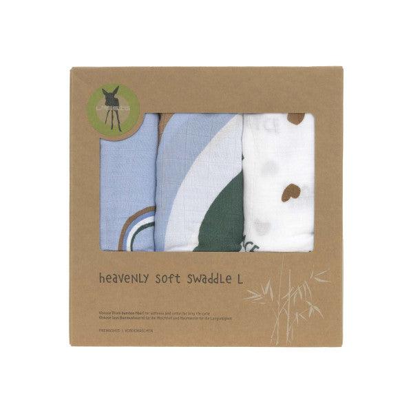 Lassig - Heavenly soft Swaddle L (3-Pack), 80x80 cm Mother & Baby Sky blue