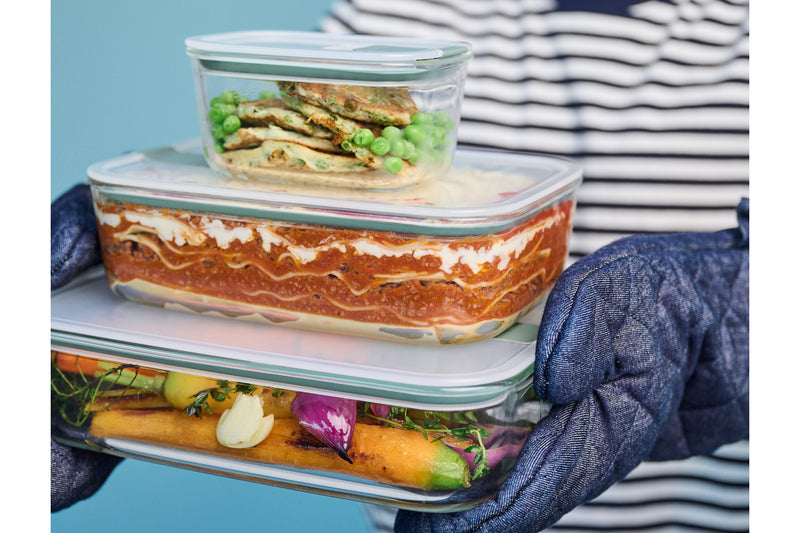 MEPAL - EASYCLIP Rect Glass Box 3/ST Large (2x1000ml/33oz, 2250ml/76oz) N-Sage