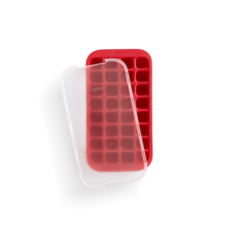 Lékué - Gourmet Industrial-Sized, 32 Cube Ice Cube Tray with Lid, Red
