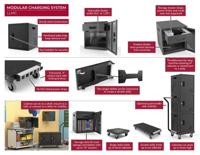 LLMC10 – Modular Charging Cabinet for 10 Tablets & Laptops | Black; view 7