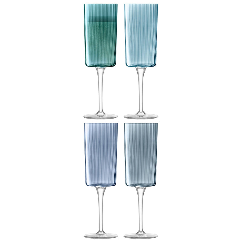LSA - Gems Champagne Flute 210ml Assorted Sapphire x 4 Home & Kitchen