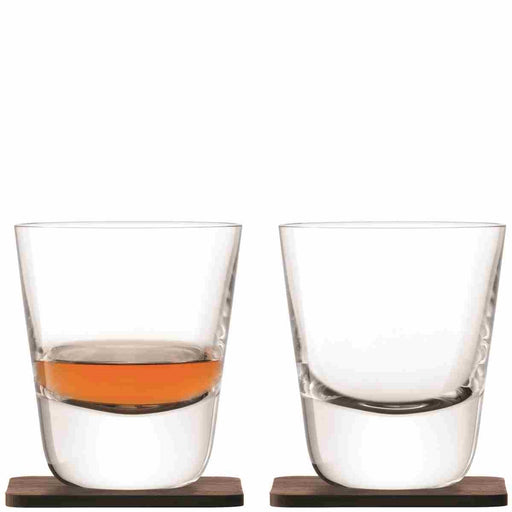 LSA - Whisky Arran Tumbler 250ml Clear & Walnut Coaster x 2 * Home & Kitchen