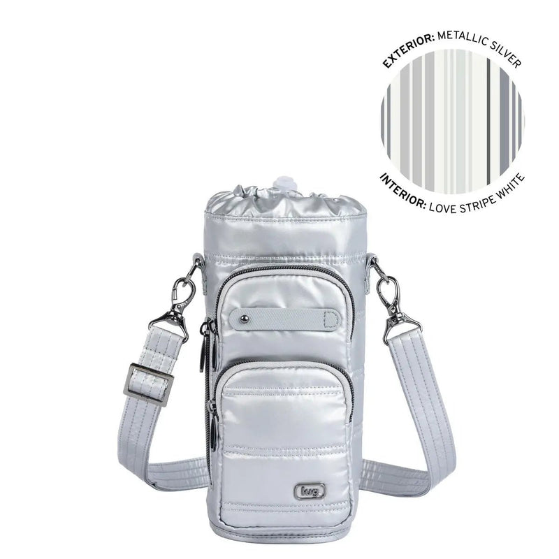 LUG - Huggie Wide Crossbody Water Bottle Holder with Charm Bar _ METALLIC SILVER Luggage & Bags