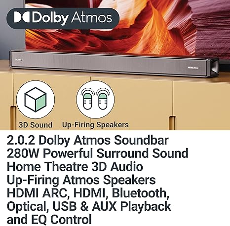 Majority - Bluetooth Sound Bar 280W Sierra Dolby Atmos Soundbar with Built in Subwoofer with Remote - Black Electronics