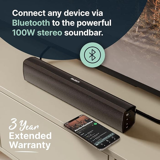 Majority - Bluetooth Sound Bar & Subwoofer Compact 100W Bowfell Plus with Remote Control - Black Electronics