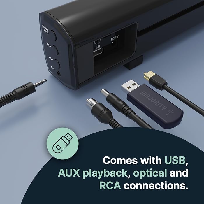 Majority - Bluetooth Sound Bar & Subwoofer Compact 100W Bowfell Plus with Remote Control - Black Electronics