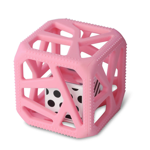 Malarkey Kids Chew Cube Teething Rattle – Pink – pink cube, product-only view