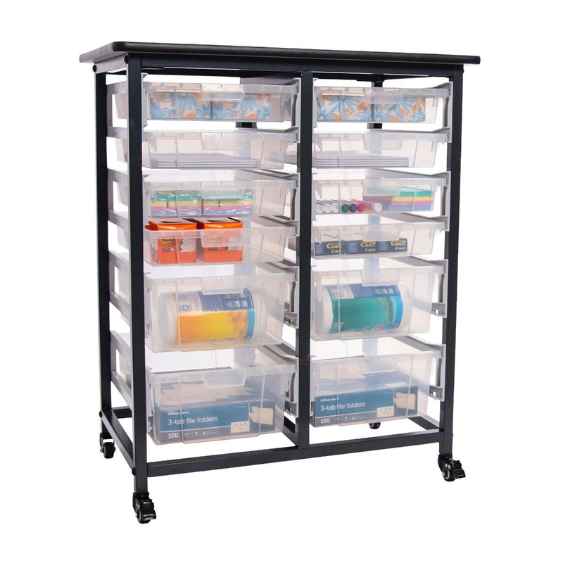 MBS-DR-8S4L-CL – Mobile Bin Storage Unit with 12 Clear Bins | Double Row; view 2