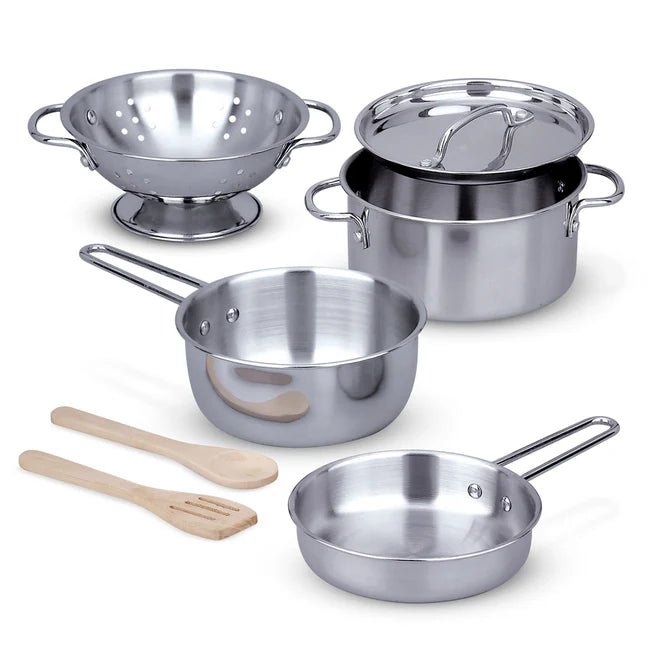 Melissa & Doug - Stainless Steel Pots & Pans Play Set Toys & Games