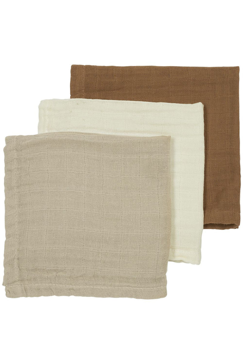 Meyco Baby - Facecloth 3 - pack pre - washed muslin Uni offwhite/sand/toffee 30x30cm Mother & Baby Uni offwhite/sand/toffee