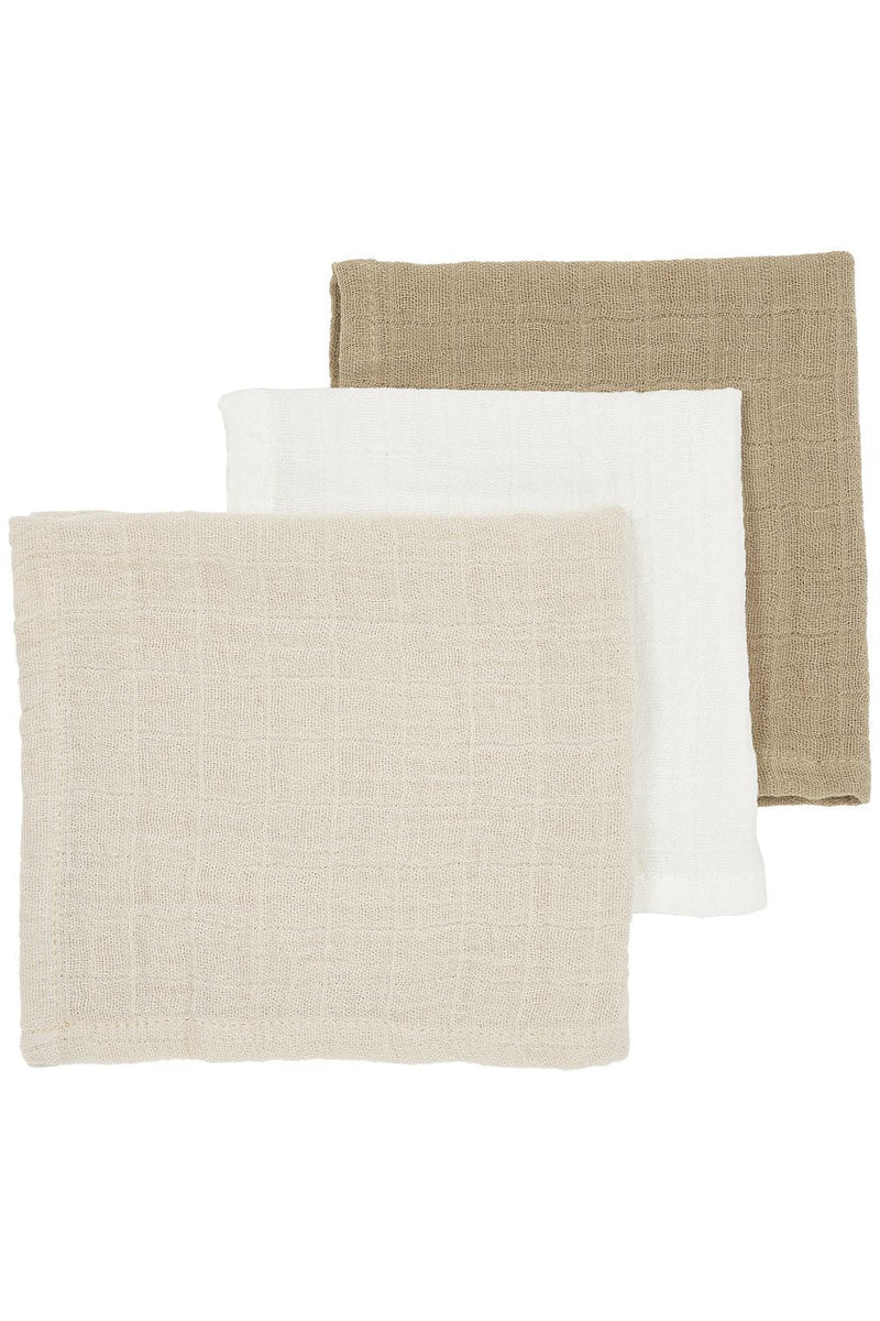 Meyco Baby - Facecloth 3 - pack pre - washed muslin Uni offwhite/soft sand/taupe 30x30cm Mother & Baby Uni offwhite/soft sand/taupe
