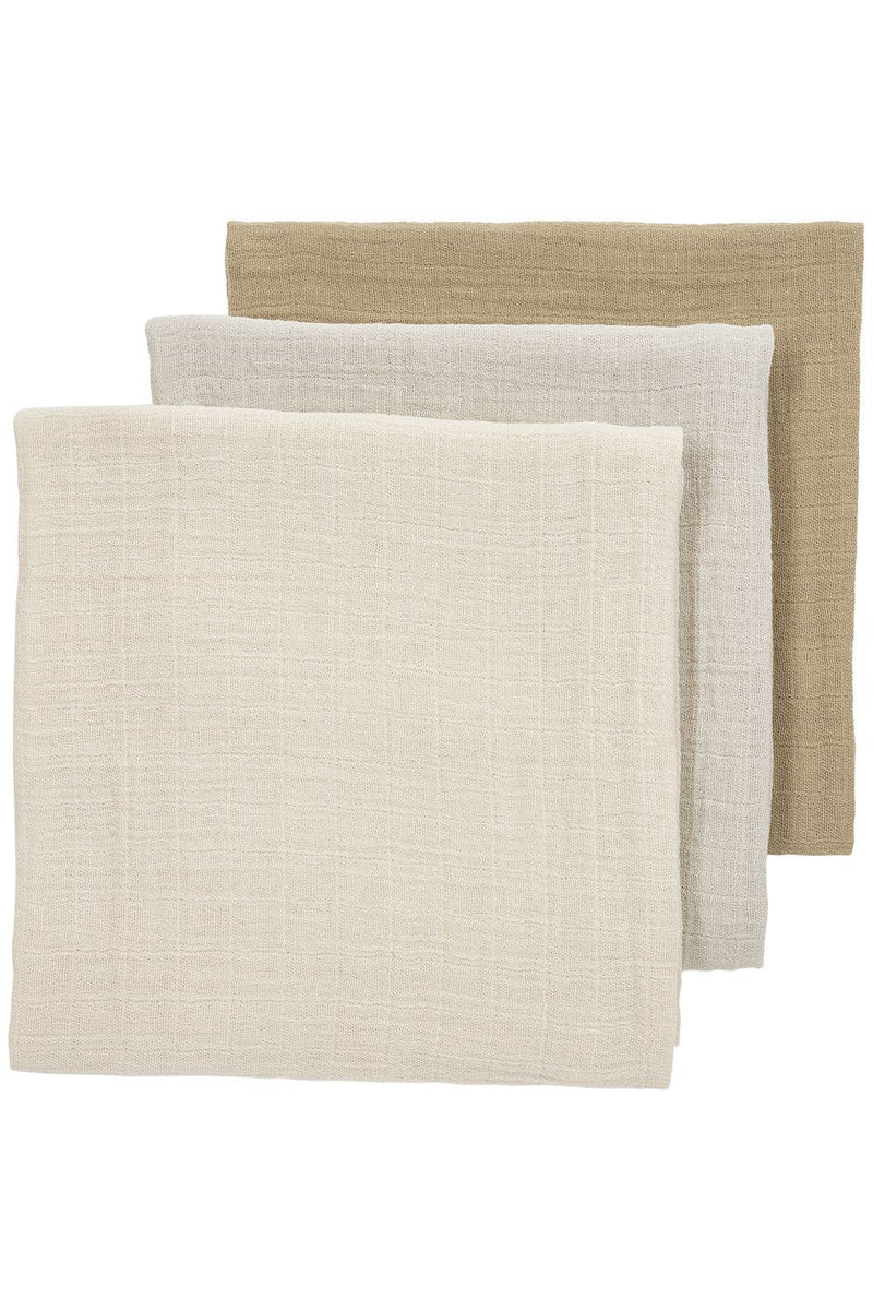 Meyco Baby - Squares 3 - pack pre - washed muslin Soft sand/greige/taupe 70x70cm Mother & Baby Soft sand/greige/taupe