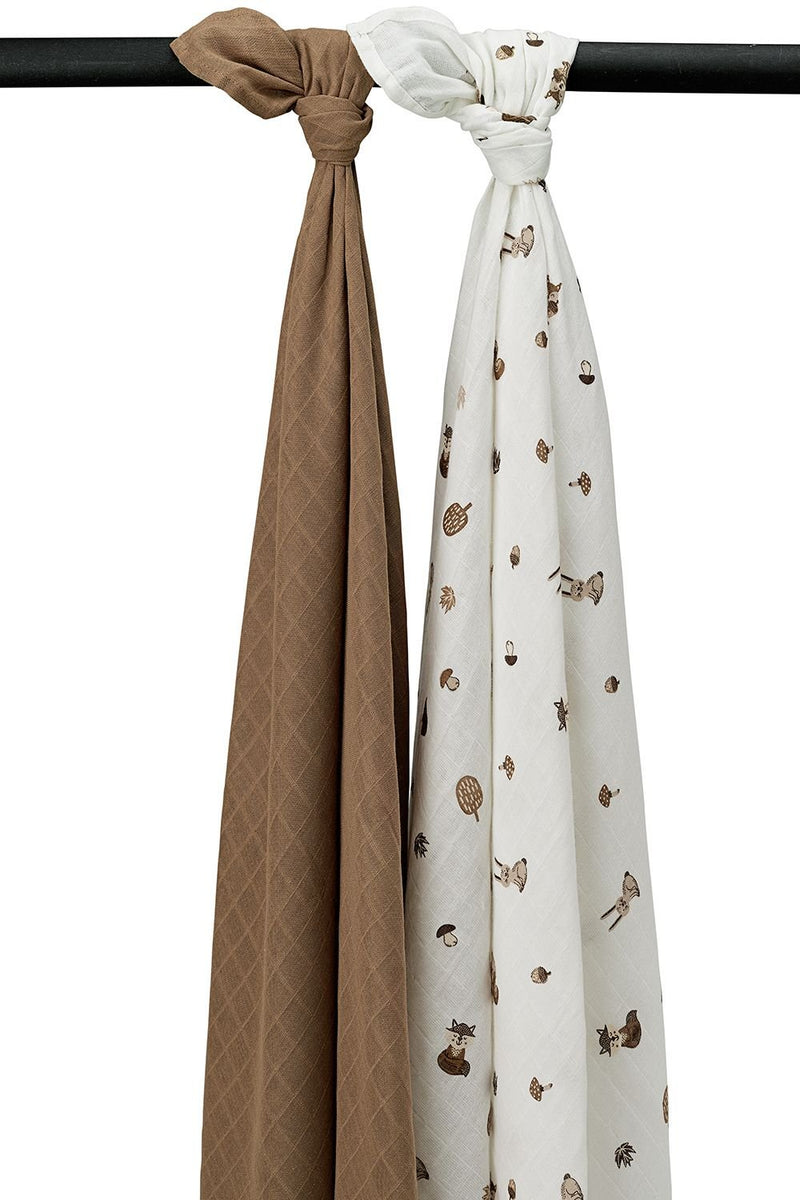 Meyco Baby - Swaddle 2 - pack muslin Forest Animals Toffee 120x120cm Mother & Baby Forest Animals toffee