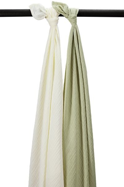 Meyco Baby - Swaddle 2 - pack pre - washed muslin Naturel/soft olive 120x120cm Mother & Baby Naturel/soft olive