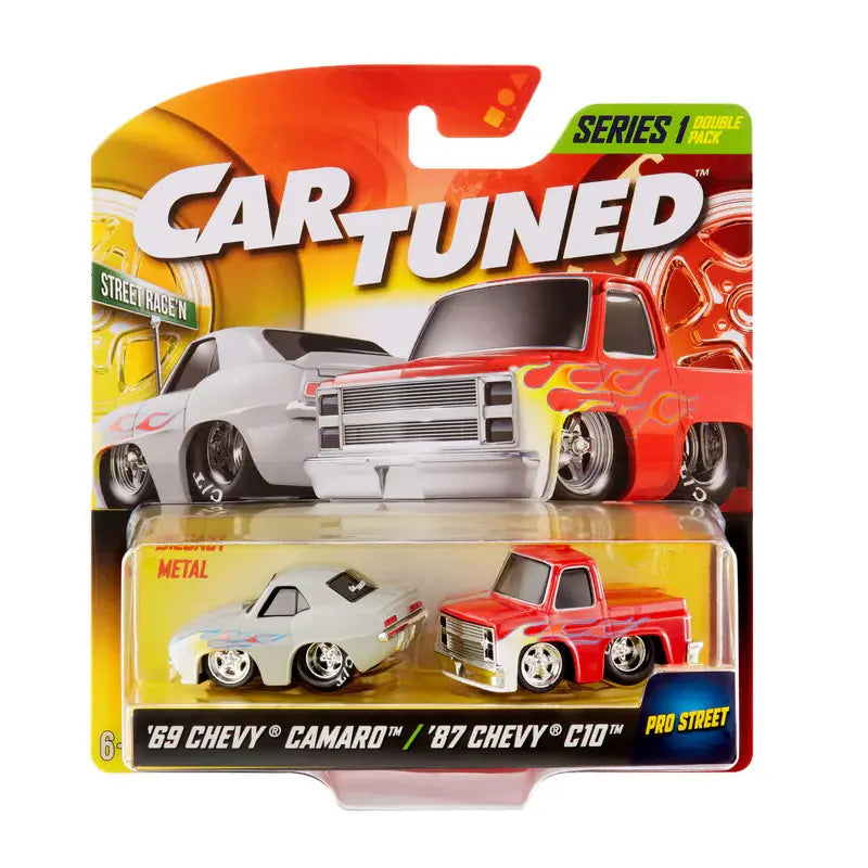 CarTuned Series 1 two-pack with 1969 Chevrolet Camaro and 1987 Chevrolet C10 die-cast vehicles